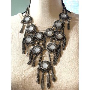 Charming Charlie Silver Rhinestone Statement Necklace -- 18"